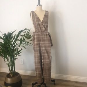 Bershka Sleeveless plaid jumpsuit
